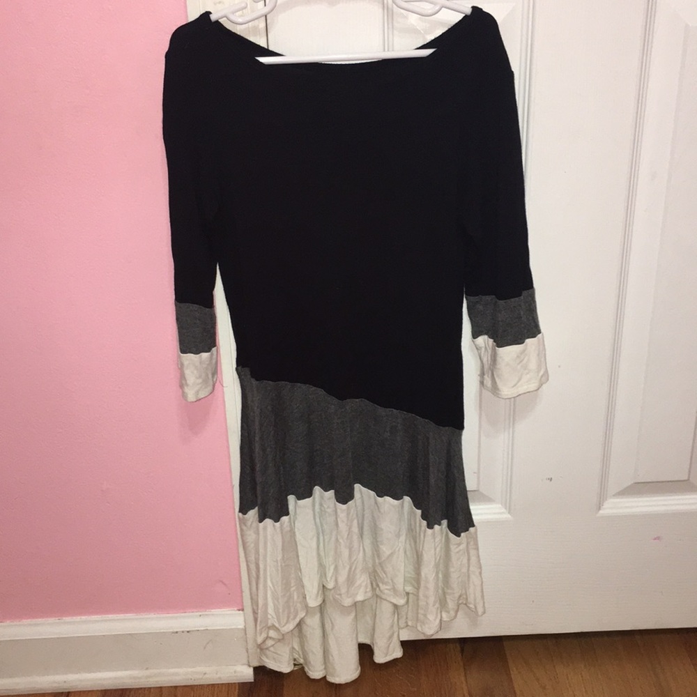 Black, gray, and white dress